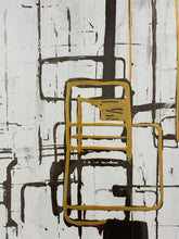Load image into Gallery viewer, Abstract Contemporary Art Print, Gold, Black &amp; White in Black Frame
