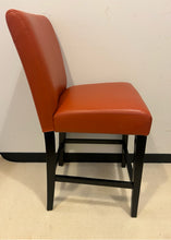 Load image into Gallery viewer, Bistro Table with Black Base &amp; Pair of Dark Orange Leather Stools from Crate and Barrel
