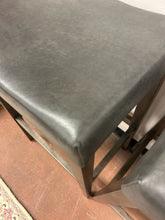 Load image into Gallery viewer, Pair of &quot;Vail Saddle&quot;  Barstools in Greyland Maple with &quot;Pewter&quot;  Leather Seats from Bassett Furniture
