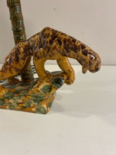 Load image into Gallery viewer, Vintage MCM Prowling Leopard Ceramic Lamp with Monkey Finial from Royal Haeger
