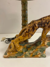 Load image into Gallery viewer, Vintage MCM Prowling Leopard Ceramic Lamp with Monkey Finial from Royal Haeger
