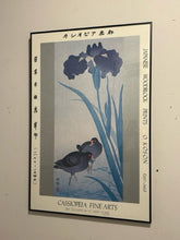 Load image into Gallery viewer, Framed Poster, Japanese Woodblock Print "Moorhens and Iris" by Ohara Koson
