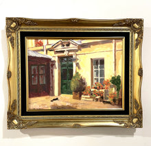 Load image into Gallery viewer, Framed Canvas Reproduction of Vintage Painting with Green Door
