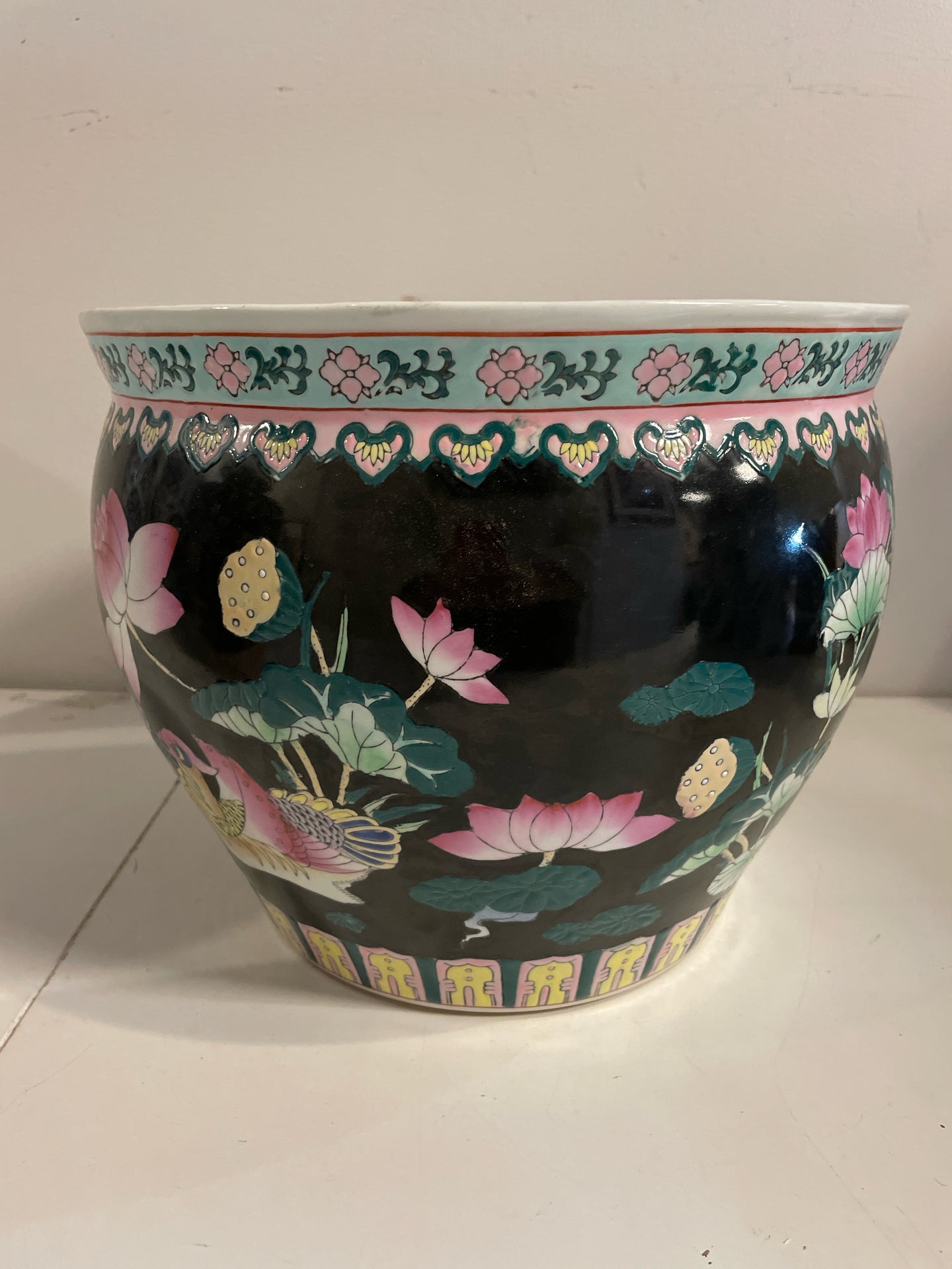 Hand Painted Vintage Chinese Koi Fish Bowl