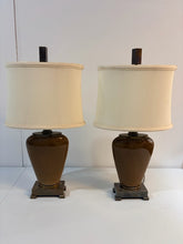 Load image into Gallery viewer, Pair of Crackled Ceramic Table Lamps with Bronze Footed Base from Uttermost
