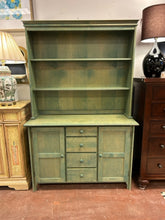 Load image into Gallery viewer, Two Piece Washed Green Hutch with  4 drawers &amp; 2 Cabinets
