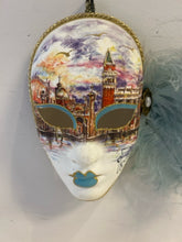 Load image into Gallery viewer, Hand Painted Venezia Mask with Blue Feathers made in Italy
