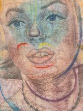 Load image into Gallery viewer, Hand Painted Infused Glass with  Pencil Drawing of Marilyn Monroe by Chicago Artist Walter Fydryck, signed
