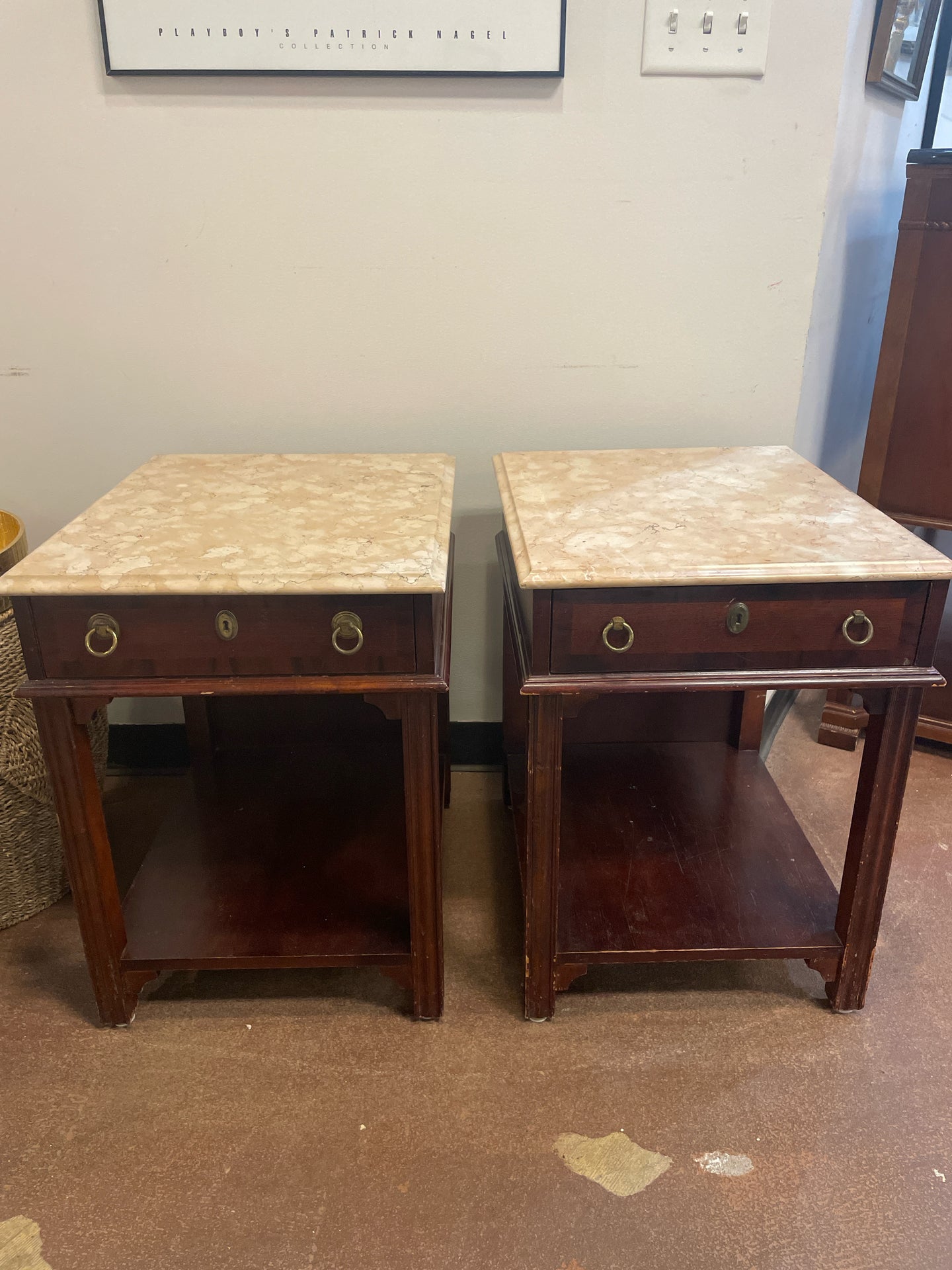 Pair of Marble Top End /Occasional Tables from Fleetwood Furniture