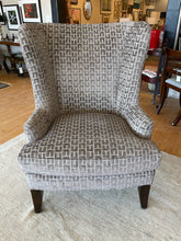 Load image into Gallery viewer, Grey &amp; Cream Velvet Geometric Patterned Wing Chair
