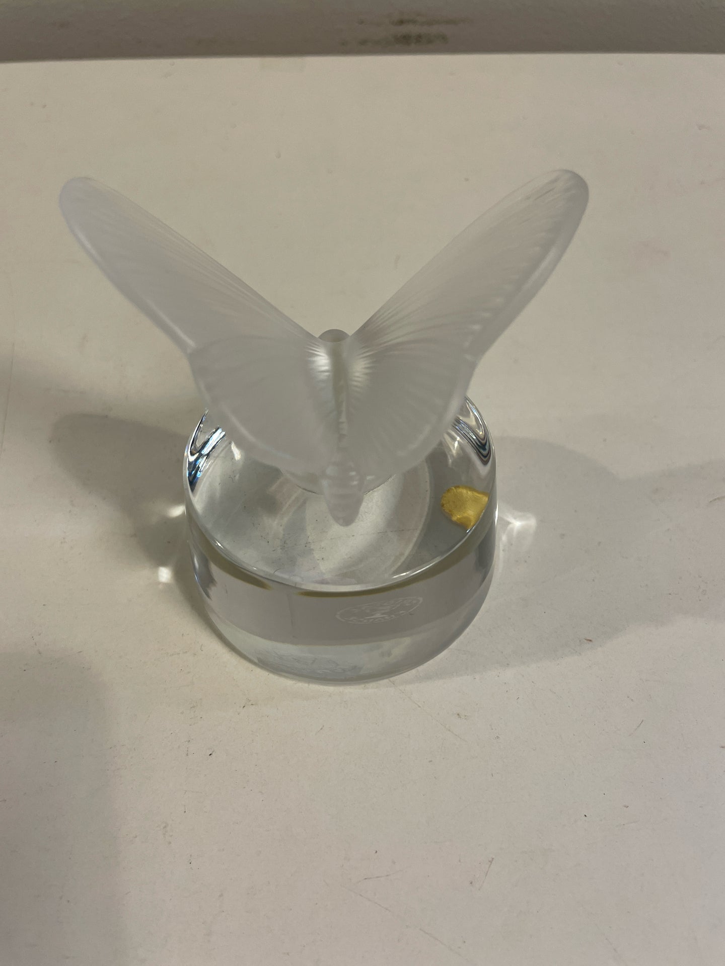 Frosted Crystal  Butterfly Paperweight, Signed