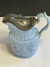 Load image into Gallery viewer, Vintage Blue Ceramic Pitcher w/ Metal Flip Lid
