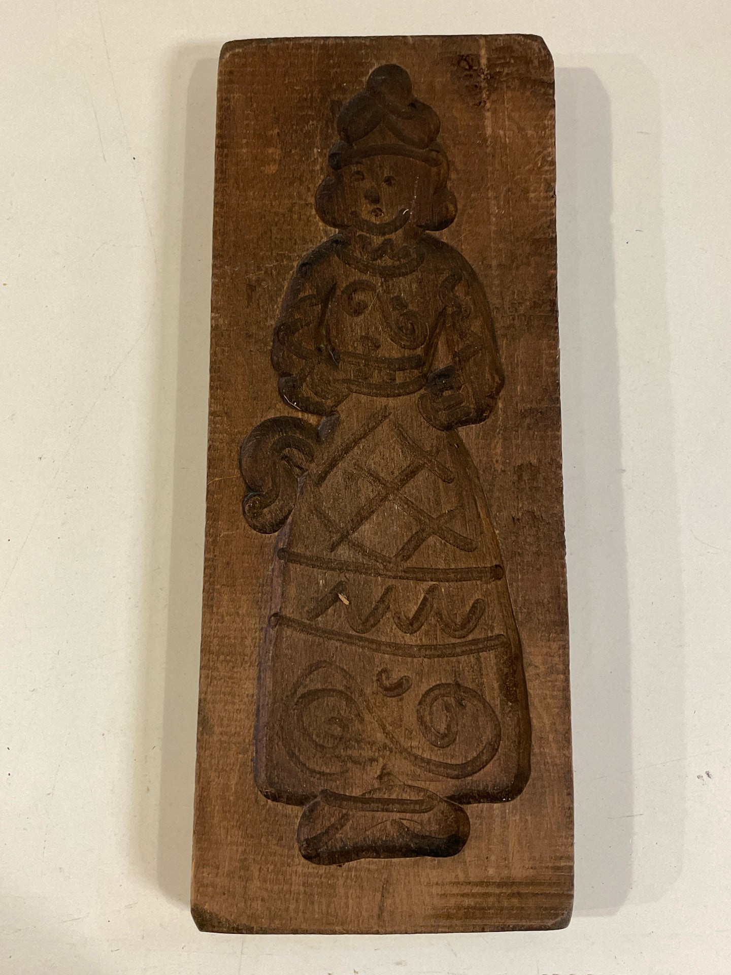 Vintage Carved Wood Cookie Mold of Woman