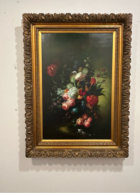 Large Framed Oil of Flowers in Vase by Romington,  signed