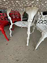Load image into Gallery viewer, White Wrought Iron Table with Three  Chairs
