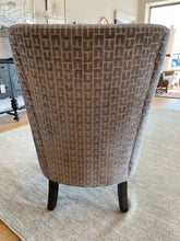 Load image into Gallery viewer, Grey &amp; Cream Velvet Geometric Patterned Wing Chair
