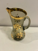 Load image into Gallery viewer, MCM Smoked Glass Pitcher &amp; 5 Glasses with  Gold Detailing made in Hungary

