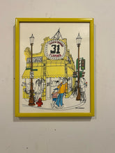 Load image into Gallery viewer, Framed Caricature  Print Street Scene, Evanston Baskin Robbins 31 Flavors  by Ron Crawford
