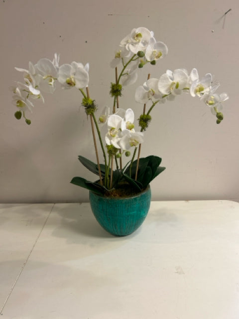Faux Orchid in Green Planter