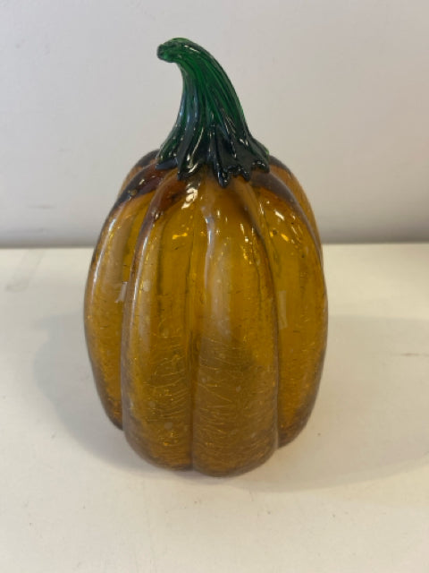 Amber Crackled Glass Pumpkin