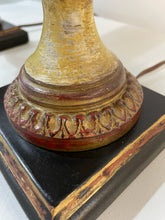 Load image into Gallery viewer, Pair of Painted Carved Wood Lamps with  Black Shades
