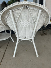 Load image into Gallery viewer, Pair of Faux White Wicker Chairs &amp; Round End Table from Hampton Bay
