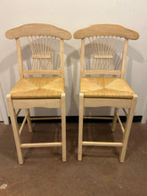 Load image into Gallery viewer, Pair Blonde Wood Counter Stools with  Rush Seats
