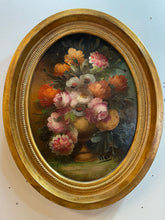 Load image into Gallery viewer, Original Oil of Flowers in Gold Oval Frame by Vici, signed
