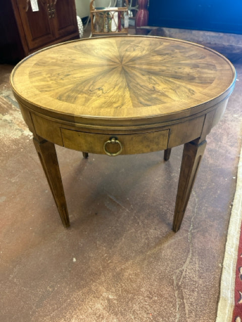 Round Vintage One Drawer End Table