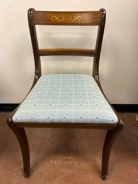 Regency Style Accent Chair with Blue Upholstery