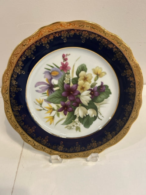 Imperial Limoges Floral Cobalt Blue & Gold Plate