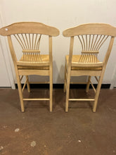 Load image into Gallery viewer, Pair Blonde Wood Counter Stools with  Rush Seats
