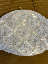 Load image into Gallery viewer, Vintage White Beaded Purse with  Gold Chain
