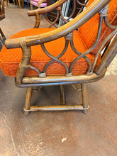 Load image into Gallery viewer, Game/ Dining Table,4 MCM Bamboo Style Arm Chairs with Orange Upholstered Cushions
