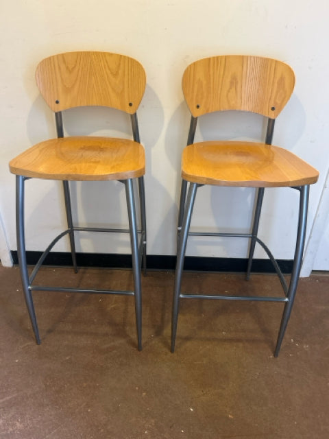 Pair of Maple and Steel Barstools from Elite Modern