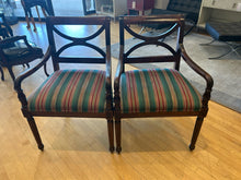 Load image into Gallery viewer, Pair of Regency Style Mahogany Arm Chairs with Striped Upholstery
