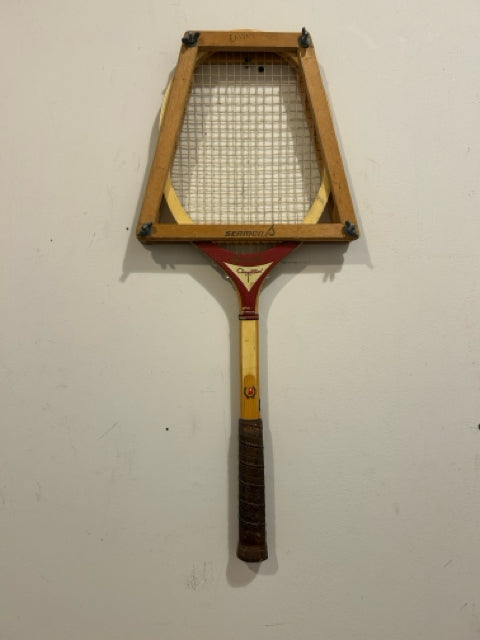 Vintage Wood Tennis Racket with Wood Press from Bancroft