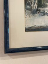 Load image into Gallery viewer, Blue Framed Custom Pastel Charcoal Drawing by Lynn Miller, signed
