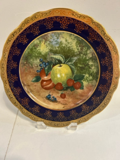 Imperial Limoges Fruit Cobalt Blue & Gold Plate
