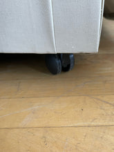 Load image into Gallery viewer, Custom Upholstered Sea Foam Green Bench on Wheels
