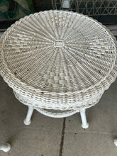 Load image into Gallery viewer, Pair of Faux White Wicker Chairs &amp; Round End Table from Hampton Bay
