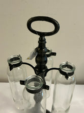 Load image into Gallery viewer, Metal Cluster Hanging Bud Vase with 4 Glass Bottle Vases
