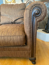 Load image into Gallery viewer, Three Cushion Rolled Arm Sofa in Brown Tones from Wesley Hall
