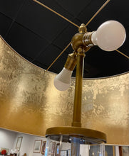 Load image into Gallery viewer, Glass Floor Lamp with Brass Detailing and Custom Painted Shade
