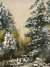 Load image into Gallery viewer, Oil Painting of Snow Covered  Pine Trees in Gold Frame
