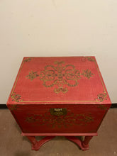 Load image into Gallery viewer, Vintage Red  Chest with Gold Scrolled  Detailing
