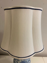 Load image into Gallery viewer, Blue &amp; White Ceramic Lamp with  Blue Trimmed Shade
