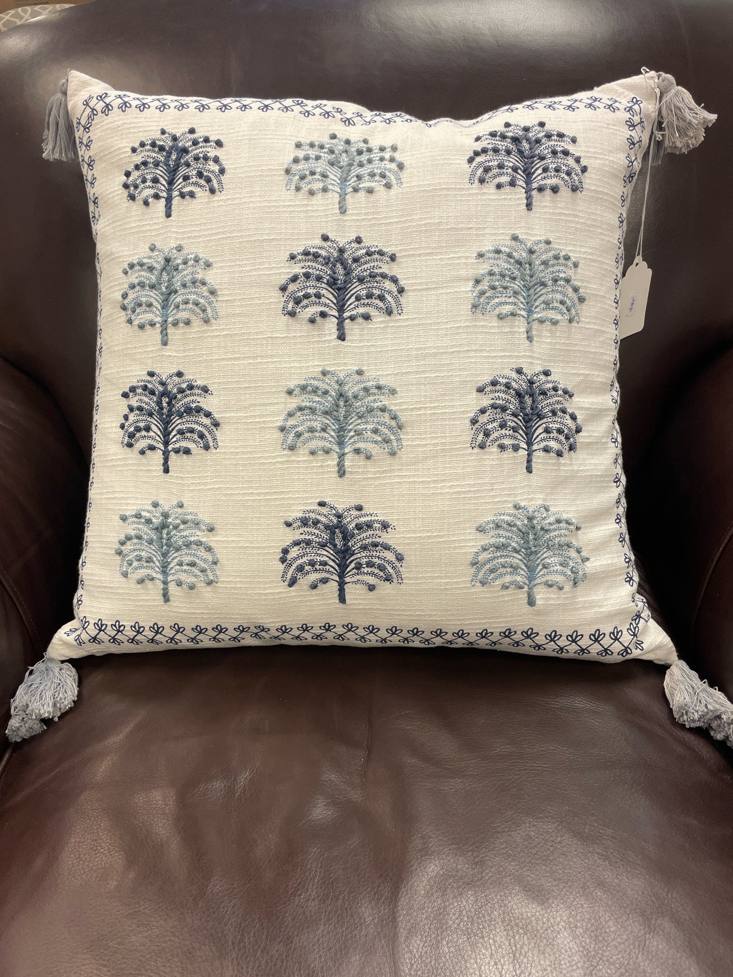 Down Filled Blue & White Trees Pillow