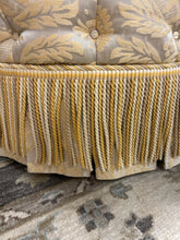 Load image into Gallery viewer, Damask Tufted Ottoman with Box Pleat Skirt &amp; Fringe Detailing
