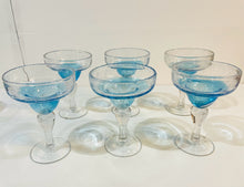 Load image into Gallery viewer, Six  Blue Clear Bubble Blown Glass  Style Margarita Glasses from Artland
